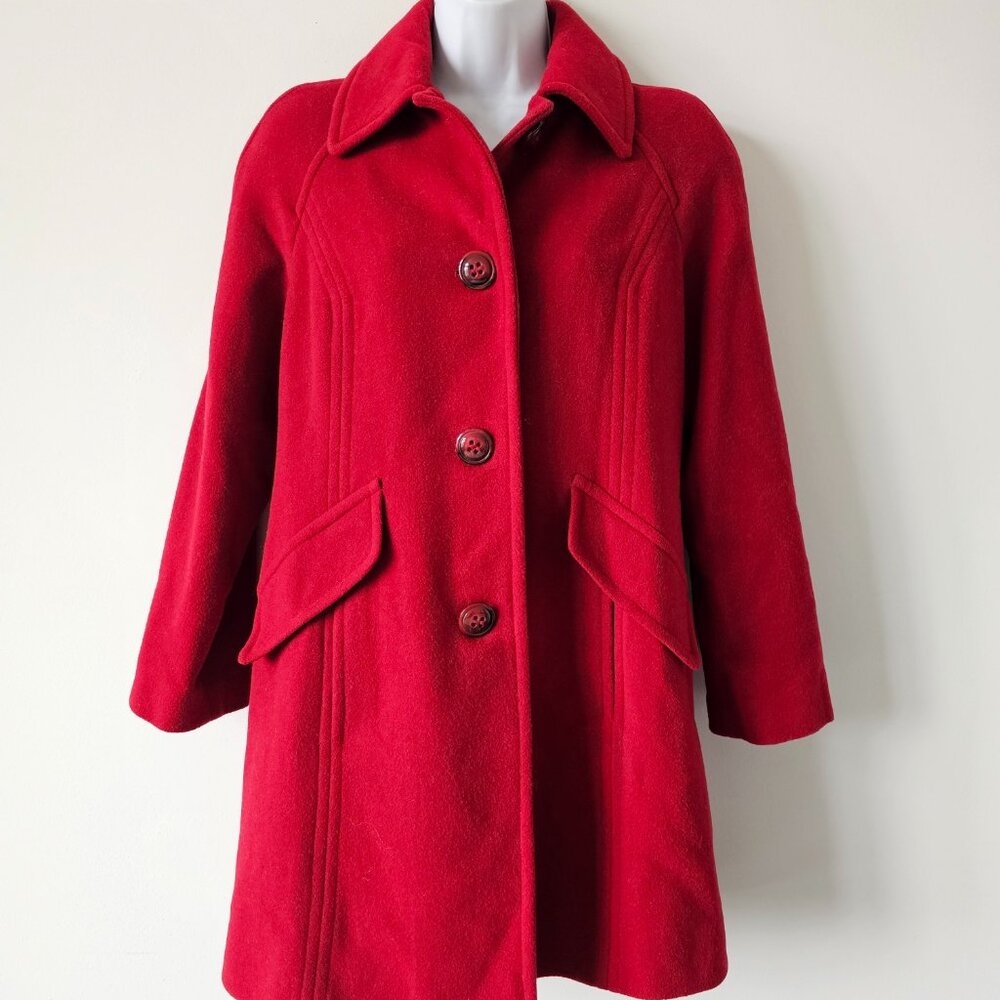LONDON FOG Red Wool Blend Lined Pea Coat Petite Medium